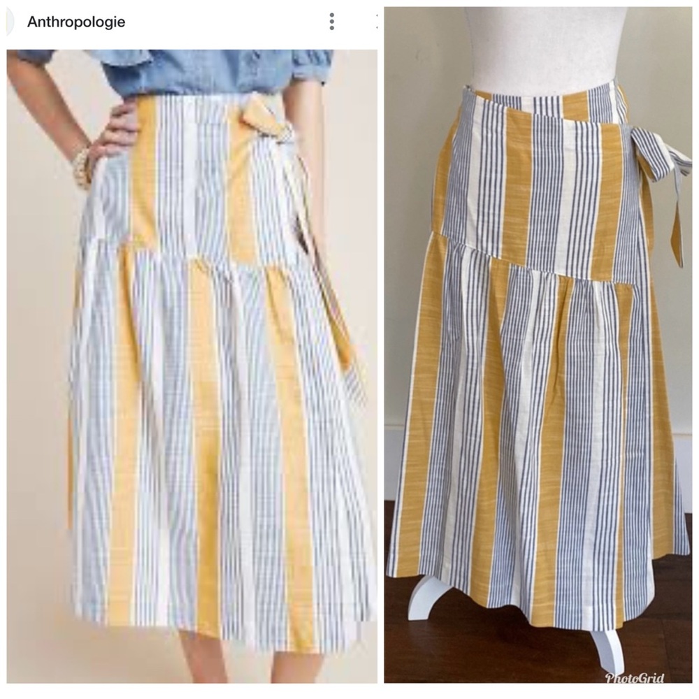 Anthropologie Yellow and Blue Striped Maxi Skirt